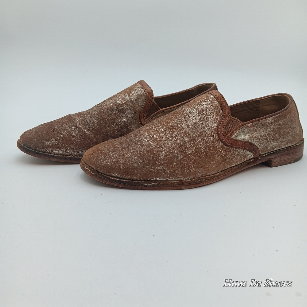 Trask Ali Metallic Gold Leather Flat Loafers Size 7.5